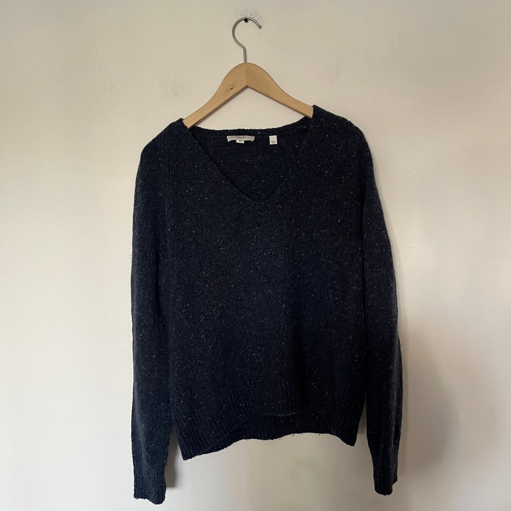Vince Navy Blue Donegal Wool Alpaca Blend V-Neck Raglan Sweater Mens Medium